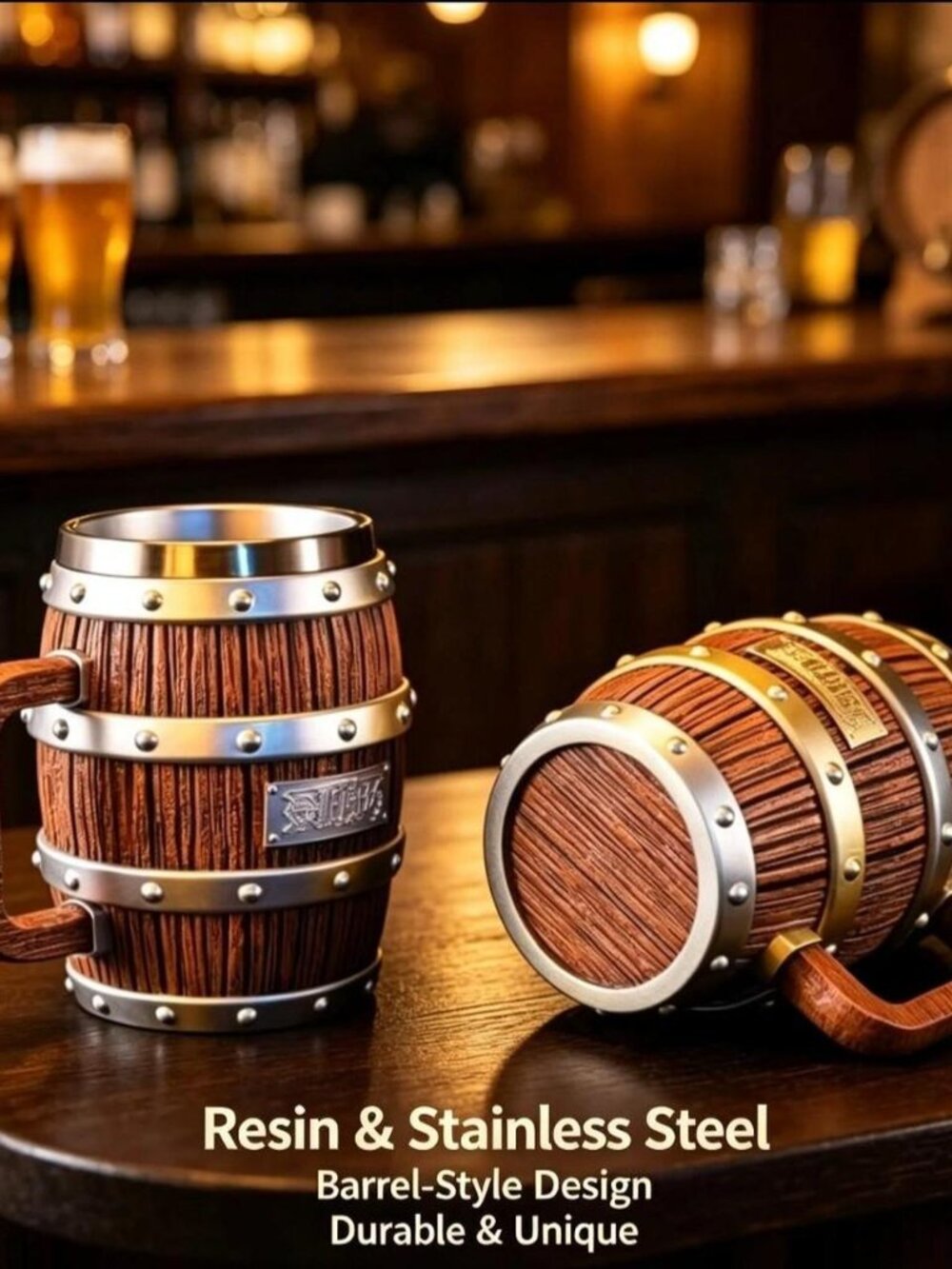 Barrel Cup Resin Statue Stainless Steel Mug SILVER GOLD 600mI(16.94-20.29fI.oz)